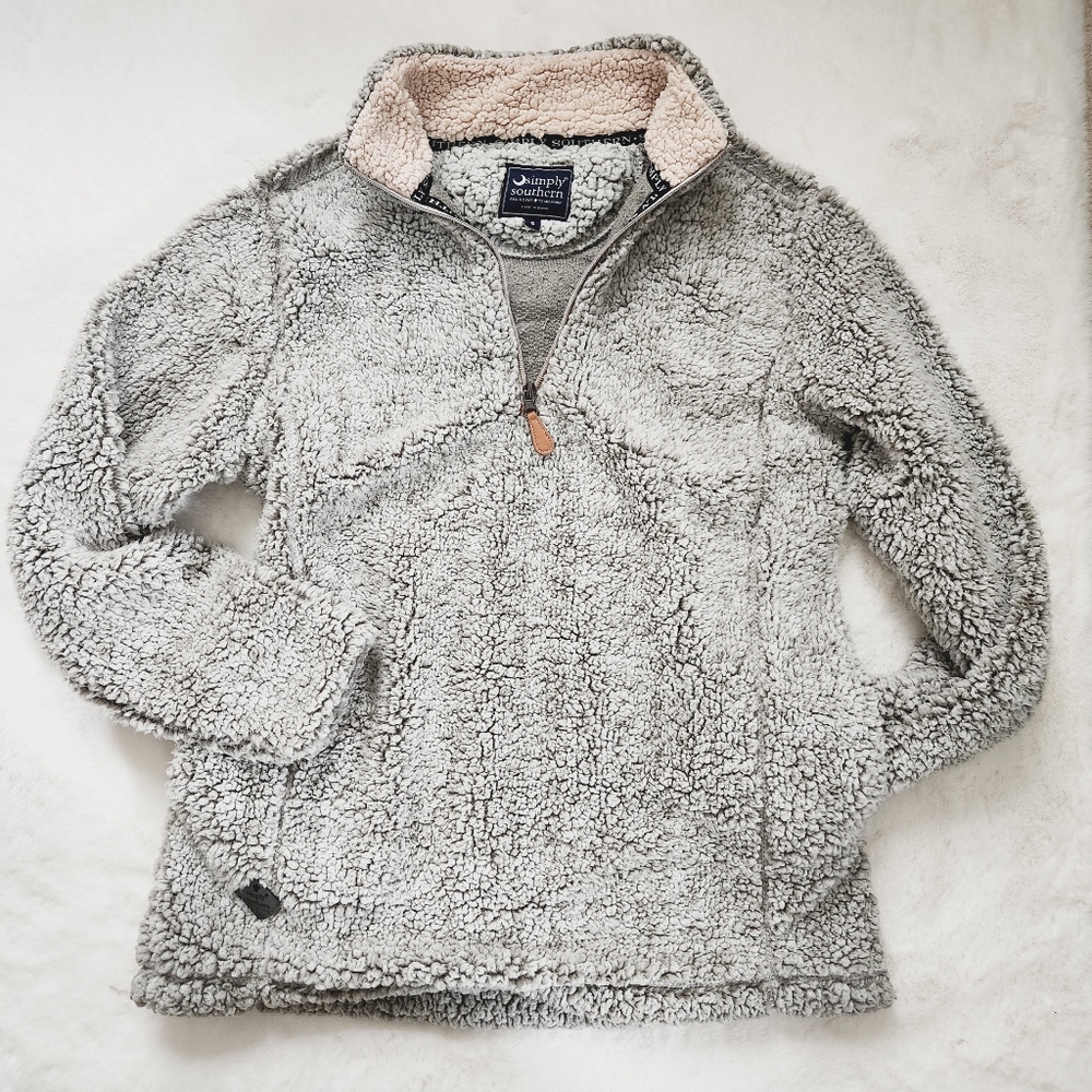 SIMPLY SOUTHERN COLLECTION GREY GRAY SHERPA PULL OVER SWEATER SM S SMALL